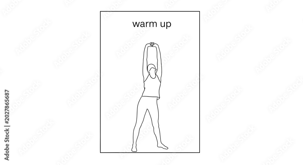 Fototapeta premium Woman stretching arms overhead, warm up exercise, fitness, healthy lifestyle, line art
