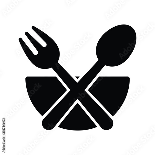 Crossed fork and spoon vector illustration, minimalist dining utensils flat design