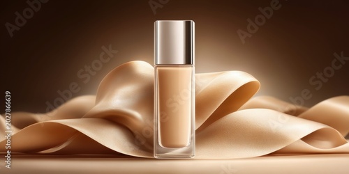 Elegant foundation bottle elegantly draped with flowing satin ribbons for luxury beauty advertising