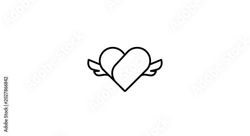 Bild auf Leinwand Minimalist black and white winged heart line art icon