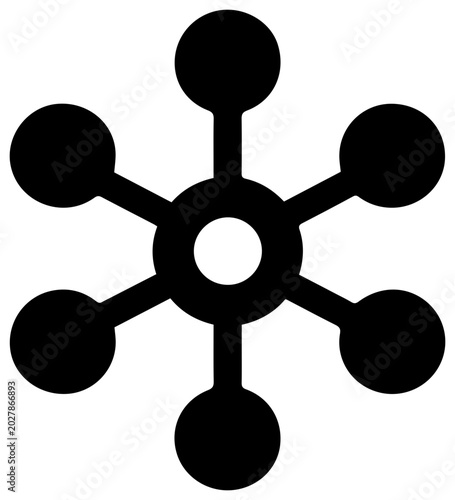 Solid black filled icon of ontology schema semantic network with connected nodes and central circle on white background