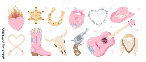 Foto Pink cowgirl elements and western graphics set