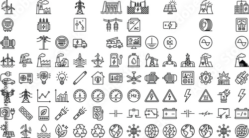 Fotografie Smart city technology icon set featuring pixel perfect symbols for wireless connection grid energy local navigation and urban population