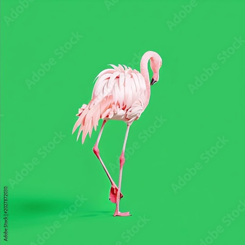 Pink flamingo walking and moving naturally in a smooth cinematic motion sequence for creative media projects