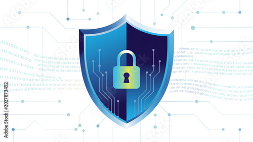 Canvastavla Digital shield with locked padlock and security icon Vector