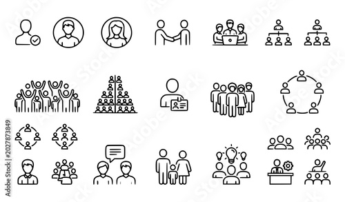 Tableau sur toile People thin line icon vector set with team organization and community symbols is