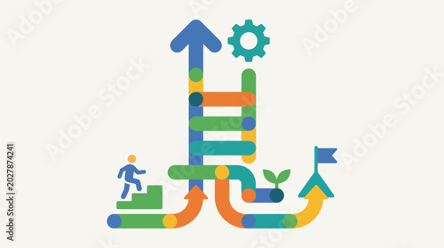 Foto Businessman climbing ladder to success goal.