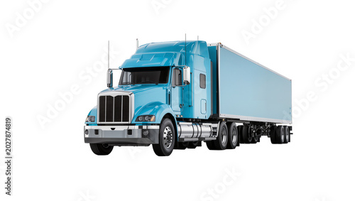 Photos Blue semi-trailer truck with large cargo trailer, isolated on transparent backgr