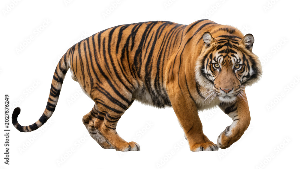 Obraz premium Majestic tiger with orange fur and black stripes, isolated on transparent background