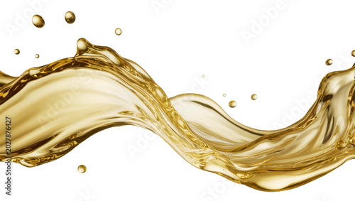 Принти на полотні Golden liquid splash with droplets, isolated on transparent background