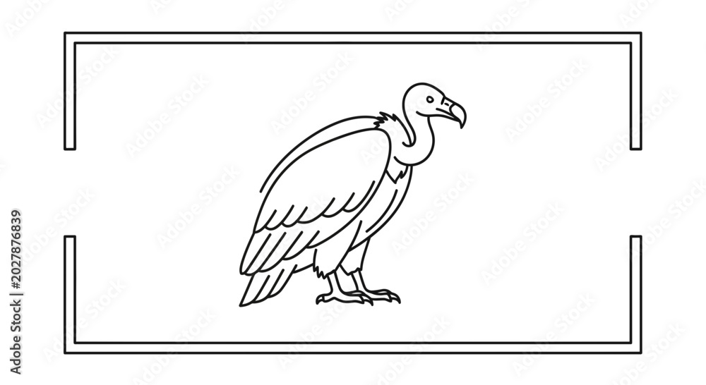 Fototapeta premium Vulture Bird Line Art Drawing, Isolated on White Background, Vector Illustration