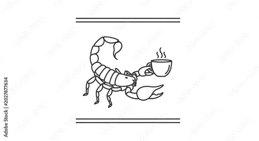 Obraz premium Scorpion Holding a Hot Coffee Cup, Cartoon Style