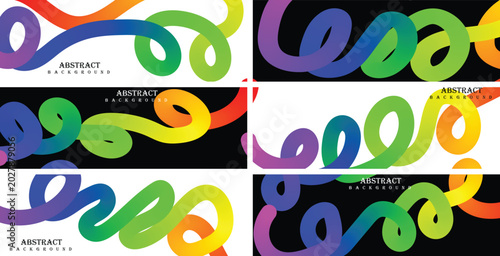 Schilderij op canvas Vibrant rainbow-colored swirls form patterns on black backgrounds with ambient a