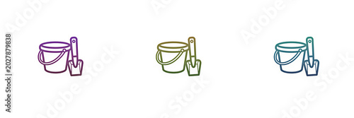 Colorful beach bucket and shovel toy icons