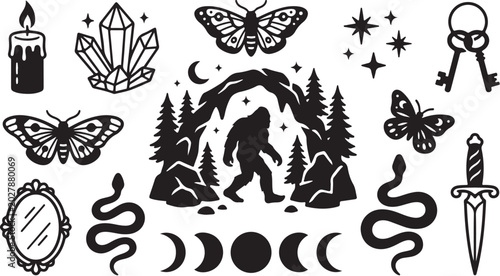 Mysterious Bigfoot in the Dark Forest Scene