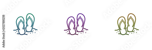 Bild auf Leinwand Colorful summer flip flops icons on sand