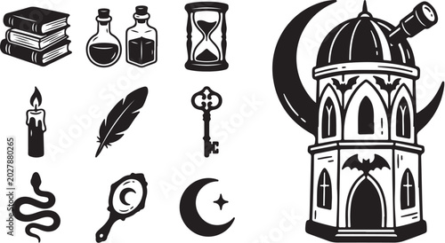 Mystical symbols and objects for magic spells