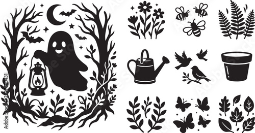 Ghostly Silhouette in Moonlit Forest with Lantern