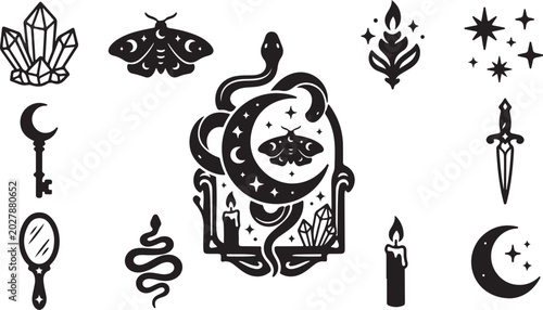 Mystical symbols and objects for magic rituals