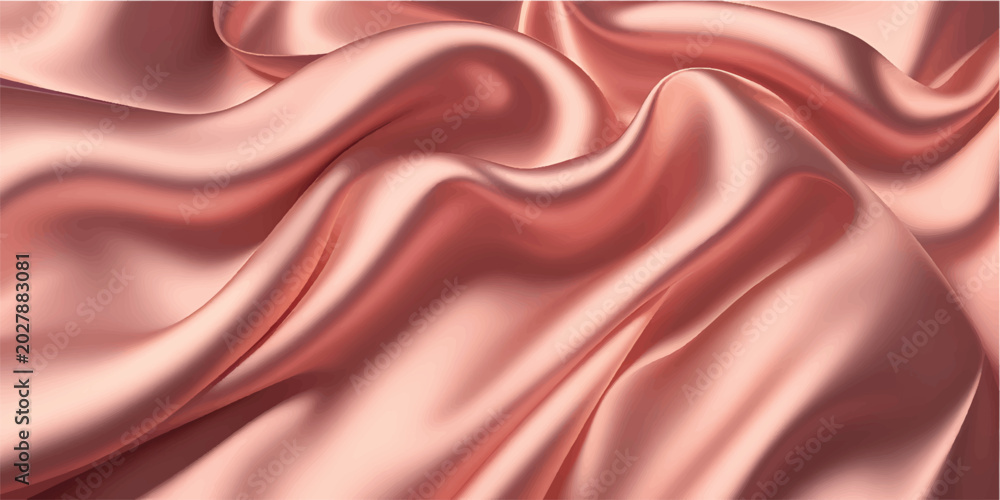 Fototapeta premium Elegant flowing rose gold silk fabric texture creating soft waves and folds for fashion design and luxurious background with smooth satin surface
