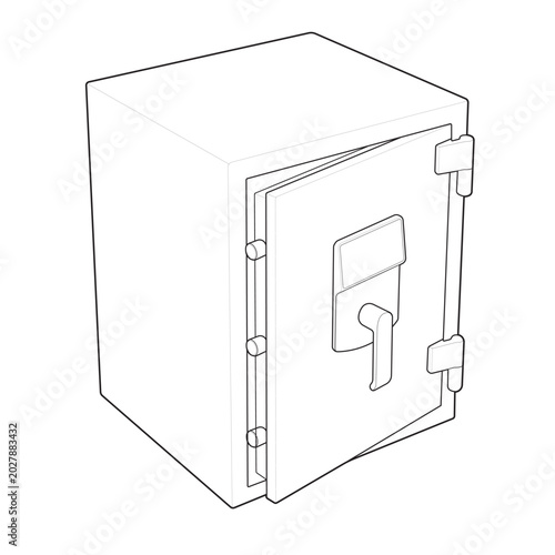 Fotografie Isometric heavy steel safe box drawing for open digital keypad fireproof bank de