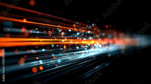 Abstract high speed light trails and bokeh fiber optic data transmission concept