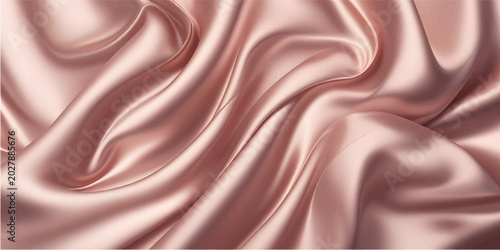 Tableau sur toile Close up of flowing rose gold satin fabric texture with soft folds and highlight