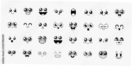 Obraz na plátne cartoon facial expressions a comprehensive set of black and white icons