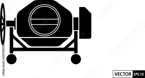 Black cement mixer icon, construction equipment, industrial machinery, vector EPS10