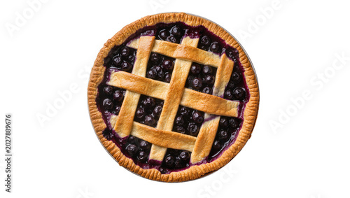 Bild auf Leinwand Golden brown lattice blueberry pie with flaky crust, isolated on transparent bac