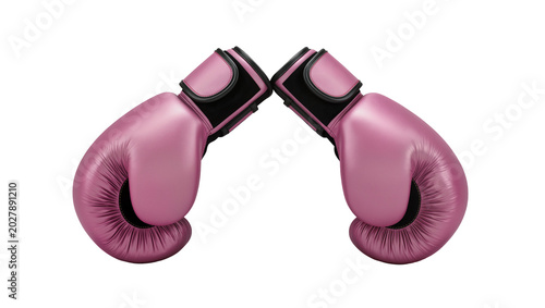Foto Pair of pink metallic boxing gloves facing each other, isolated on transparent b