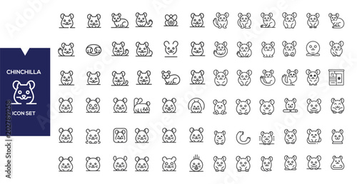 Bild auf Leinwand Chinchilla Icon Set: A collection of various line art icons representing chinchillas in different poses and expressions, ideal for graphic design and digital use