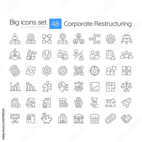 Quadro su tela Corporate restructuring line icons set