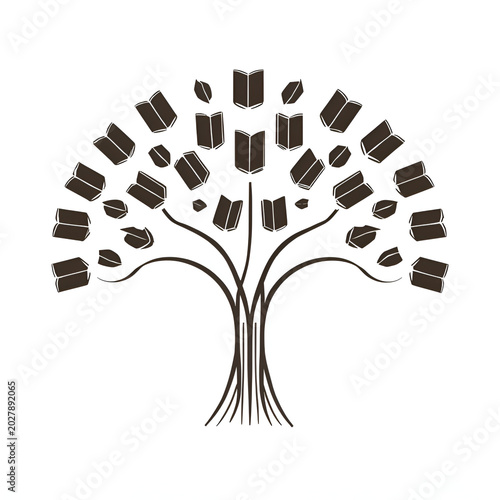Literary Tree with Books and Nature Symbolism with copy space white space/ Knowledge Growth Concept