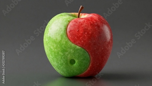 Conceptual Red and Green Apple with a Yin Yang Pattern 