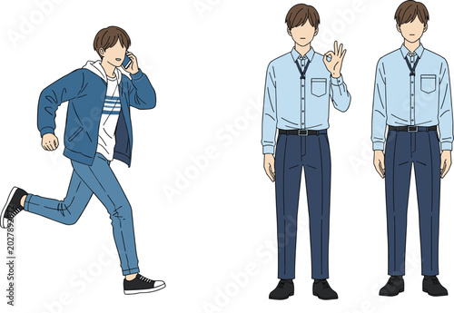 Young Men in Casual and Business Attire Showing Different Gestures and Actions for Lifestyle and Professional Illustration