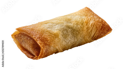Canvas Print Golden crispy spring roll with flaky pastry, isolated on transparent background