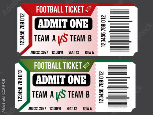 Photos Football tickets, admit one, stadium event, sports ticket design