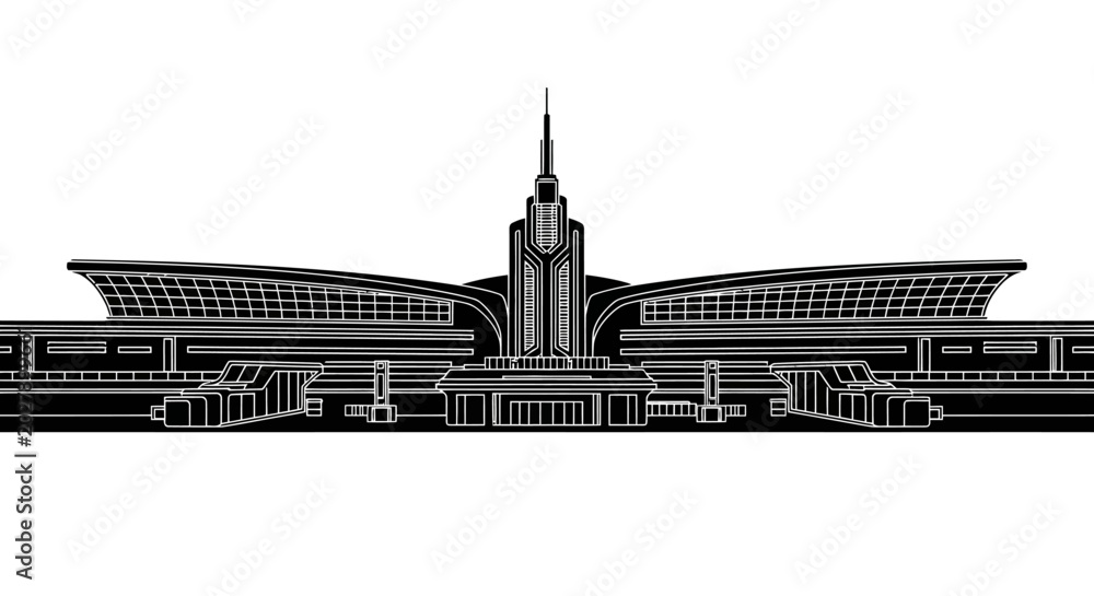 Obraz premium Modern Airport Terminal Silhouette, Minimalist Architectural Icon