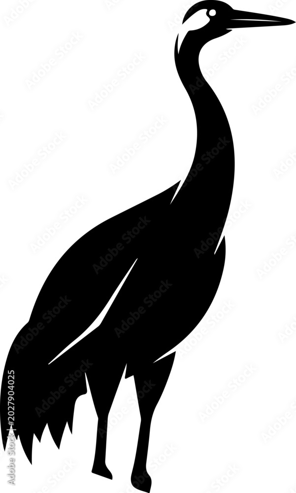 Obraz premium Black Crane Bird Silhouette, Vector Illustration, Wildlife Icon, Bird Design Element