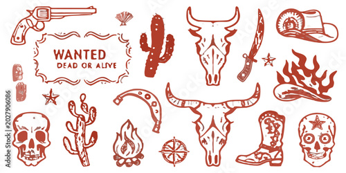 Foto wild west vector illustrations with red elements on black