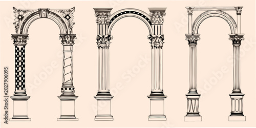 Foto ornate archway illustrations vintage architectural drawings on beige