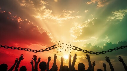 Juneteenth Celebration with Broken Chains Symbolizing Freedom and Liberty