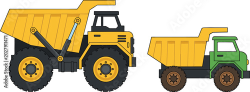 Obraz na płótnie Set of construction dump trucks vector illustration featuring heavy duty mining
