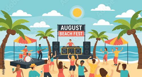 August Beach Fest Summer Party Vector Illustration