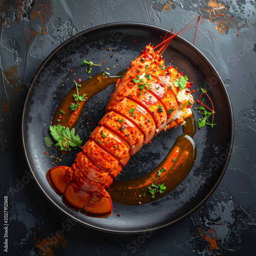 Gourmet grilled lobster seafood dinner