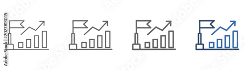 
outline icon set public offering with graphic design of bars, flags and arrows to the right