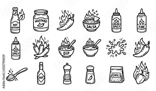 Quadro su tela Spicy food and condiment illustrations