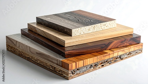 Layered Wooden Board Samples Stacked on Minimal Studio Surface