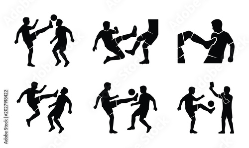 Canvas Print Football Action Icons: Dynamic Kicking and Tackling Silhouettes for Sports and G